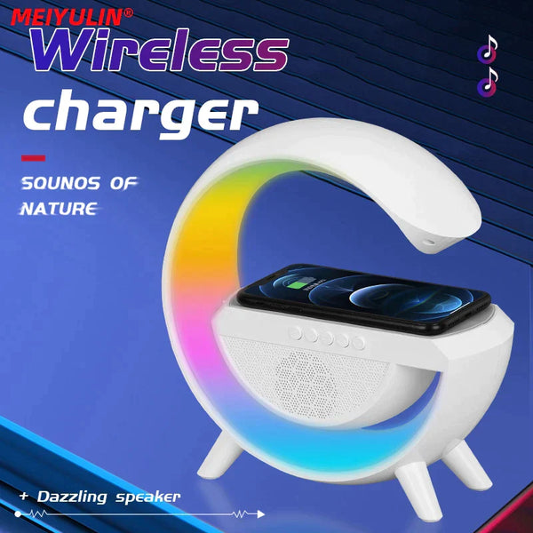 Smart Bluetooth Speaker Wireless Fast Charger Station LED RGB Desk Light Support TF Card AUX For IPhone 14/13 Samsung Powerbank